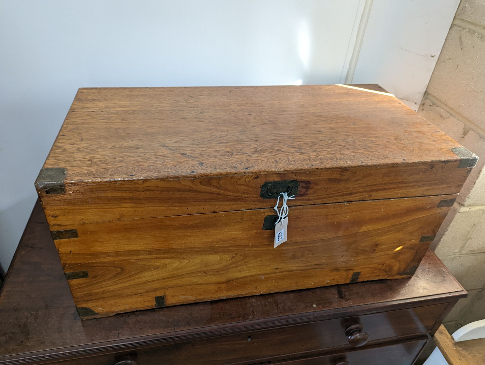 A 19th century brass mounted camphorwood trunk, length 84cm, depth 42cm, height 38cm